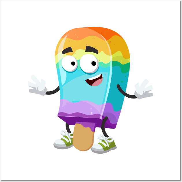 cartoon happy rainbow colors ice cream on a stick mascot smiling Wall Art by VizRad